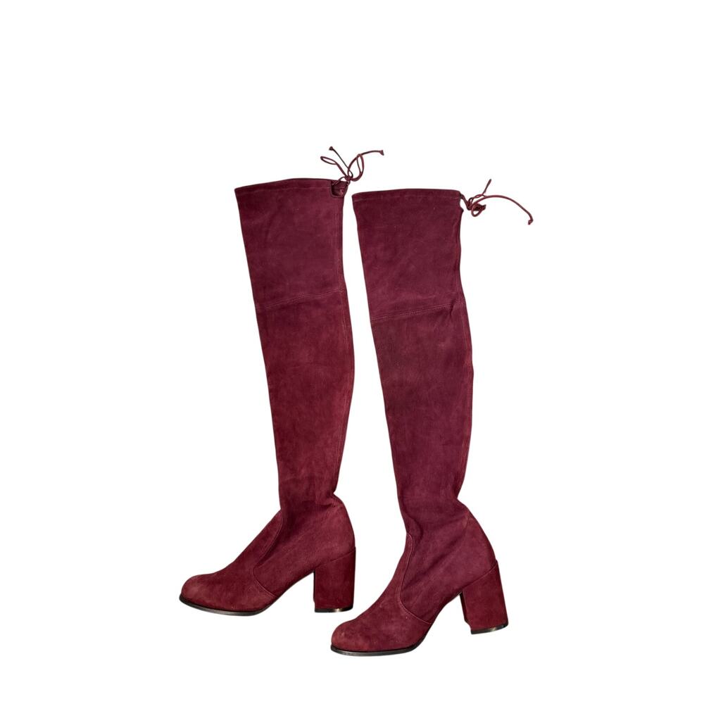 Stuart WEitzman Deep Crimson Suede Pull On Boot Sz 10